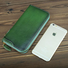 Green Mens Leather Cards Long Wallets Lot of Cards Black Zipper Long Wallet Cards Wallet for Men - iwalletsmen