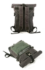 Khaki Waxed Canvas Mens Backpack Canvas Rollup Travel Backpack Waterproof Hiking Backpack For Men - iwalletsmen