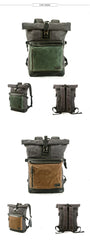 Khaki Waxed Canvas Mens Backpack Canvas Rollup Travel Backpack Waterproof Hiking Backpack For Men - iwalletsmen