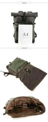 Dark Green Waxed Canvas Mens Backpack Canvas Rollup Travel Backpack Waterproof Hiking Backpack For Men - iwalletsmen