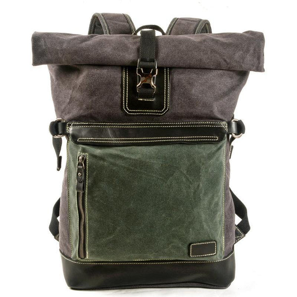 Green Waxed Canvas Mens Backpack Canvas Rollup Travel Backpack Waterproof Hiking Backpack For Men - iwalletsmen