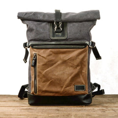 Dark Green Waxed Canvas Mens Backpack Canvas Rollup Travel Backpack Waterproof Hiking Backpack For Men - iwalletsmen