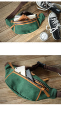 Green Canvas Leather Mens Chest Bag Waist Bag Fanny Pack Bum Pack For Men - iwalletsmen
