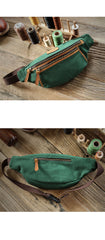 Green Canvas Leather Mens Chest Bag Waist Bag Fanny Pack Bum Pack For Men - iwalletsmen