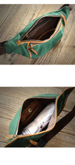 Green Canvas Leather Mens Chest Bag Waist Bag Fanny Pack Bum Pack For Men - iwalletsmen