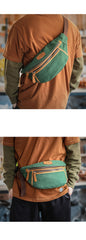 Green Canvas Leather Mens Chest Bag Waist Bag Fanny Pack Bum Pack For Men - iwalletsmen