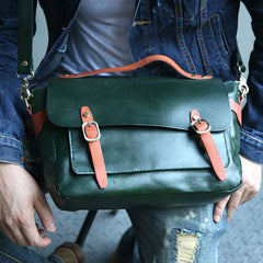 Green Leather Mens Briefcase Messenger Bag Handbag Shoulder Bag for men - iwalletsmen
