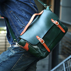 Green Leather Mens Briefcase Messenger Bag Handbag Shoulder Bag for men - iwalletsmen