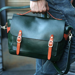 Green Leather Mens Briefcase Messenger Bag Handbag Shoulder Bag for men - iwalletsmen