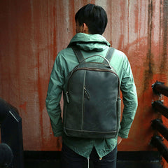 Green Mens Leather Backpack Travel Backpacks Laptop Backpack for men - iwalletsmen