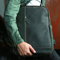Green Mens Leather Backpack Travel Backpacks Laptop Backpack for men - iwalletsmen