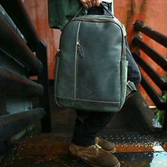 Green Mens Leather Backpack Travel Backpacks Laptop Backpack for men - iwalletsmen