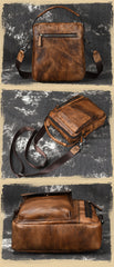 Vintage Brown Leather Men's Small Side Bag Vertical Business Handbag Black Courier Bag For Men - iwalletsmen