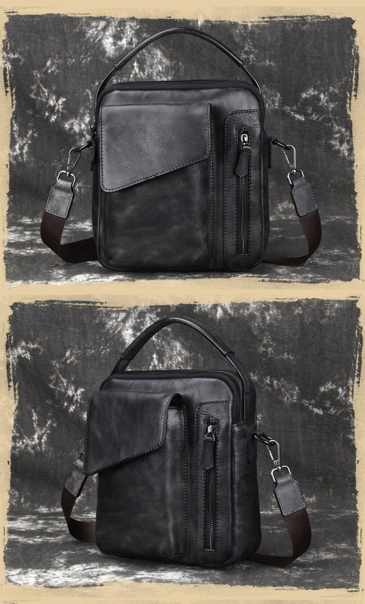 Vintage Brown Leather Men's Small Side Bag Vertical Business Handbag Black Courier Bag For Men - iwalletsmen