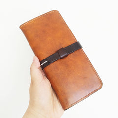 Handmade Vintage Mens Brown Bifold Leather Long Wallet Cool Long Wallets for Men - iwalletsmen