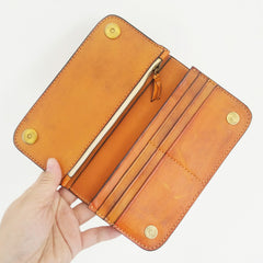 Handmade Vintage Mens Brown Leather Long Wallet Bifold Brown Cool Long Wallets for Men - iwalletsmen