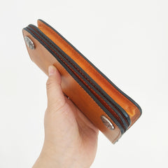 Handmade Vintage Mens Brown Leather Long Wallet Bifold Brown Cool Long Wallets for Men - iwalletsmen