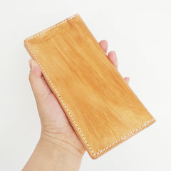 Handmade Vintage Mens Yellow-Brown Bifold Leather Long Wallet Cool Long Wallet for Men - iwalletsmen