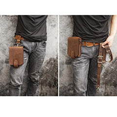 Handmade LEATHER MEN Belt Pouch Brown Waist BAG MIni Side Bag Belt Bag FOR MEN - iwalletsmen