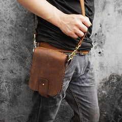 Handmade LEATHER MEN Belt Pouch Brown Waist BAG MIni Side Bag Belt Bag FOR MEN - iwalletsmen