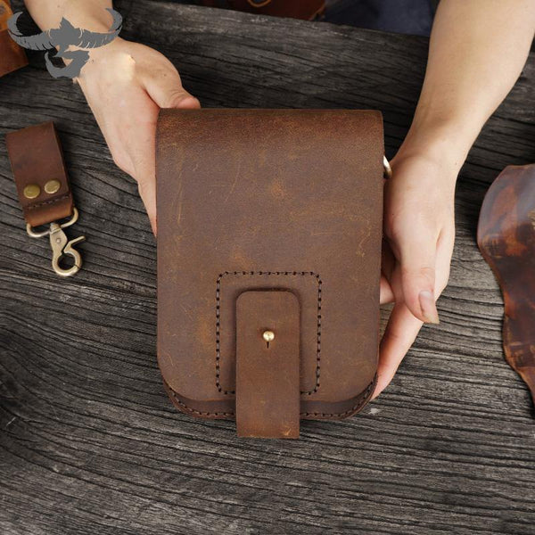 Handmade LEATHER MEN Belt Pouch Brown Waist BAG MIni Side Bag Belt Bag FOR MEN - iwalletsmen