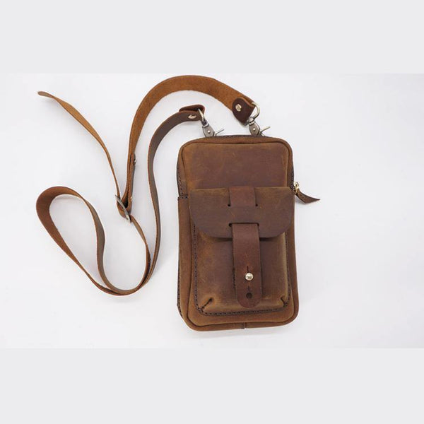 Handmade Brown LEATHER MEN Belt Pouch Waist BAG MIni Side Bag Brown Belt Bag FOR MEN - iwalletsmen