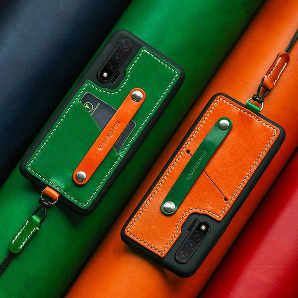 Handmade Leather Huawei Nova 6 Case with Card Holder CONTRAST COLOR Huawei Nova 6 Leather Case - iwalletsmen