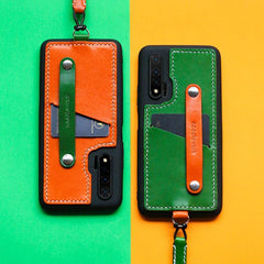 Handmade Green Leather Huawei Nova 6 Case with Card Holder CONTRAST COLOR Huawei Nova 6 Leather Case - iwalletsmen