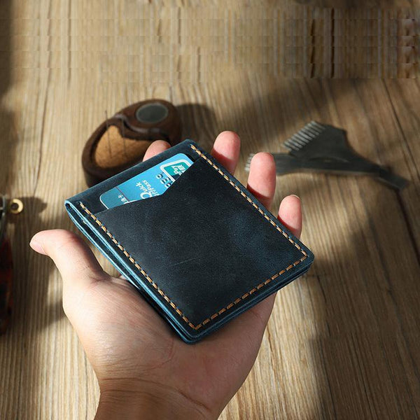Handmade Blue Leather Mens License Wallet Personalize Bifold License Card Wallets for Men - iwalletsmen