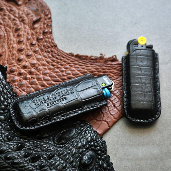 Handmade BIC J3 J5 Black Crocodile Skin Lighter Case BIC J3 J5 Crocodile Skin Lighter Holder Crocodile Skin Lighter Covers For Men - iwalletsmen