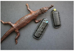 Handmade BIC J3 J5 Black Crocodile Skin Lighter Case BIC J3 J5 Crocodile Skin Lighter Holder Crocodile Skin Lighter Covers For Men - iwalletsmen