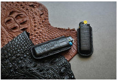 Handmade BIC J3 J5 Black Crocodile Skin Lighter Case BIC J3 J5 Crocodile Skin Lighter Holder Crocodile Skin Lighter Covers For Men - iwalletsmen