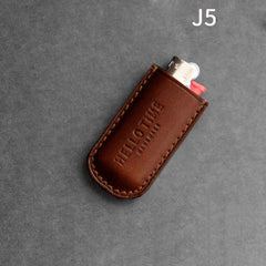 Handmade BIC J3 J5 Brown Leather Lighter Case BIC J3 J5 Leather Lighter Holder Leather Lighter Covers For Men - iwalletsmen