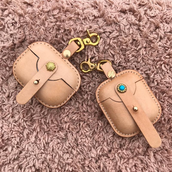 Handmade Beige Leather AirPods Case with Belt Clip Leather AirPods Case Airpod Case Cover - iwalletsmen