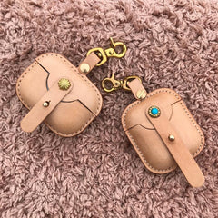 Handmade Beige Leather AirPods Pro Case with Belt Clip Leather AirPods Pro Case Airpod Case Cover - iwalletsmen