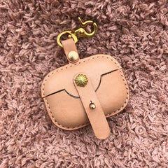Handmade Beige Leather AirPods Case with Belt Clip Leather AirPods Case Airpod Case Cover - iwalletsmen