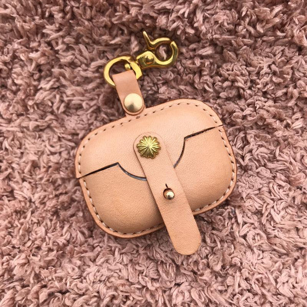 Handmade Beige Leather AirPods Pro Case with Belt Clip Leather AirPods Pro Case Airpod Case Cover - iwalletsmen