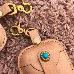 Handmade Beige Leather AirPods Case with Belt Clip Leather AirPods Case Airpod Case Cover - iwalletsmen