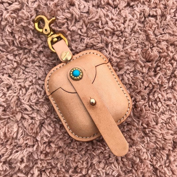 Handmade Beige Leather AirPods 1,2 Case with Belt Clip Leather AirPods 1,2 Case Airpod Case Cover - iwalletsmen