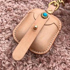 Handmade Beige Leather AirPods Case with Belt Clip Leather AirPods Case Airpod Case Cover - iwalletsmen