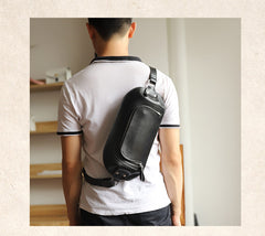 Handmade Black LEATHER MEN Sling Bag Waist BAG LEATHER Fanny Pack FOR MEN - iwalletsmen