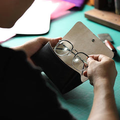 Handmade Black LEATHER MEN'S Womens Sunglasses Box Case Glasses Holder For Men - iwalletsmen