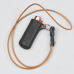 Handmade Black Leather Bic Lighter Cases Leather Bic Lighter Holder with strap Leather Lighter Covers For Men - iwalletsmen