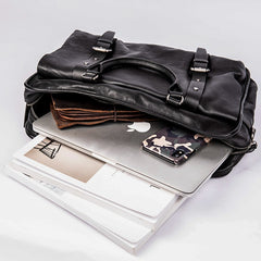 Handmade Black Leather Men's Professional Briefcase Handbag 14'' Laptop Briefcase For Men