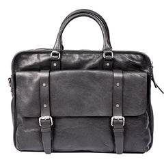 Handmade Black Leather Men's Professional Briefcase Handbag 14'' Laptop Briefcase For Men