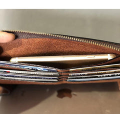 Handmade Black Leather Mens Bifold Wristlet Wallet Brown Clutch Wallet IPAD Bag Clutch Purse Men - iwalletsmen
