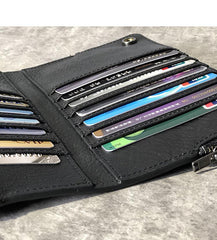 Handmade Black Leather Mens Bifold Long Wallet Brown Multifunction Wallet Phone Wallet Card Holder Clutch Men - iwalletsmen