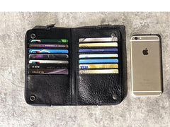 Handmade Black Leather Mens Bifold Long Wallet Brown Multifunction Wallet Phone Wallet Card Holder Clutch Men - iwalletsmen