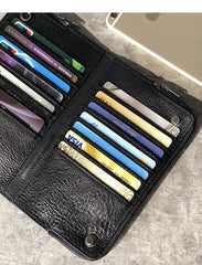 Handmade Black Leather Mens Bifold Long Wallet Brown Multifunction Wallet Phone Wallet Card Holder Clutch Men - iwalletsmen