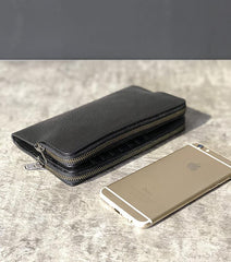 Handmade Black Leather Mens Bifold Long Wallet Brown Multifunction Wallet Phone Wallet Card Holder Clutch Men - iwalletsmen